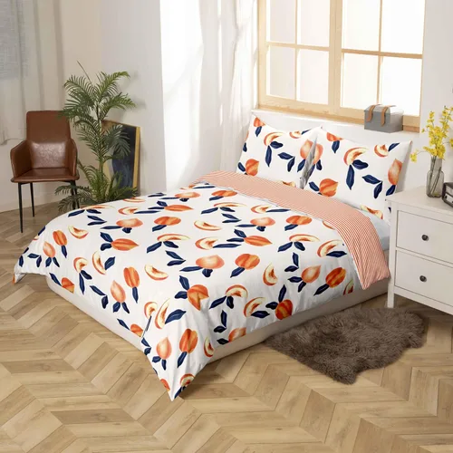 Vista 2 de Feelyou - Juego de funda de edredón con 2 fundas de almohada, de microfibra suave de poliéster, diseño de frutas de caricatura, individual y queen