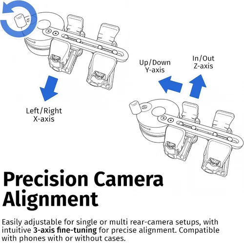 Vista 8 de El adaptador universal para digiscoping de doble agarre conecta todos los teléfonos inteligentes a prismáticos, telescopios de visión, telescopios