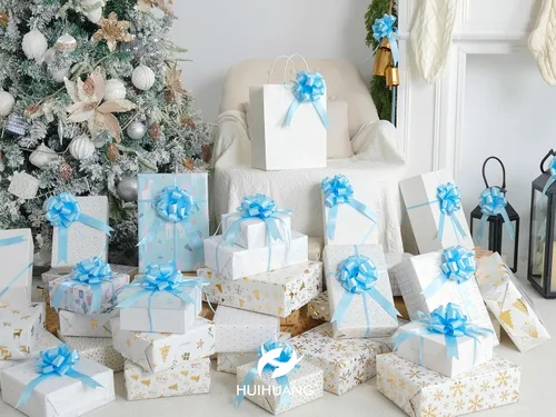 Vista 6 de HUIHUANG Lazos Azules para Envolver Regalos 12 PCS Lazos Azules Bebé de Tirón de 4 Pulgadas de Satén para Regalos, Cesta de Regalo, Bolsa de Papel