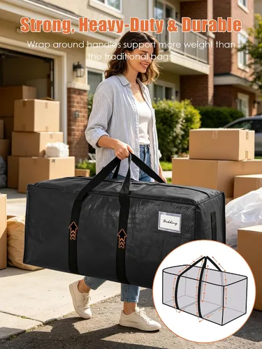 Vista 2 de SWEET DOLPHIN Paquete de 8 bolsas de mudanza resistentes de 200 libras con asas envolventes, bolsas de almacenamiento extra grandes para ahorrar