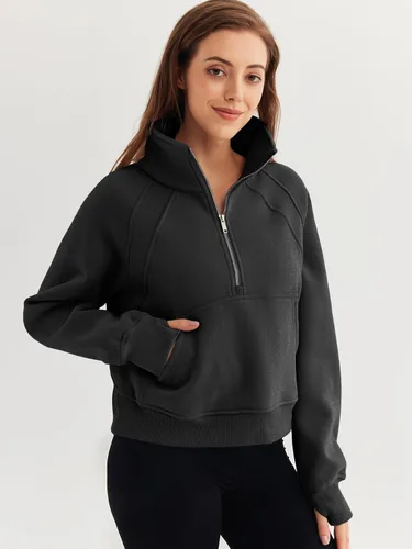 Vista 2 de WYNNQUE Womens Half Zip Cropped Pullover Sweatshirts Fleece Quarter Zipper Hoodies Winter Clothes Sweaters Thumb Hole