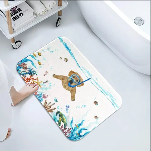 Vista 6 de Fowocu Divertidas alfombras de baño pequeñas para perro, alfombras de baño de animales marinos y océanos, absorbentes de agua, antideslizantes
