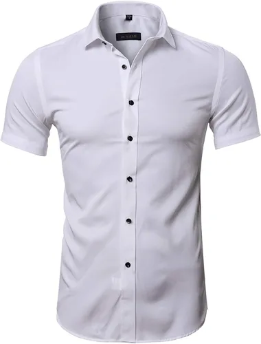 Vista 3 de FLY HAWK Mens Dress Shirts Fitted Bamboo Fiber Short Sleeve Elastic Casual Button Down Shirts