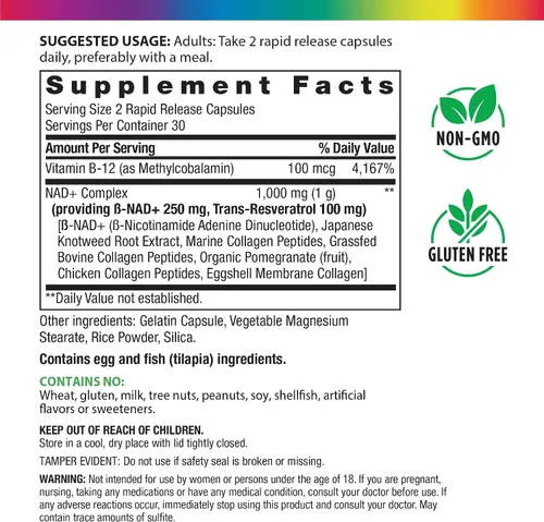 Vista 2 de Rainbow Light NAD + Trans-Resveratrol Multi Colágeno 60 Cápsulas
