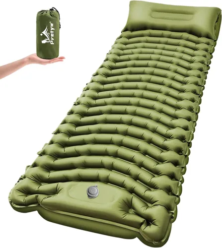 Vista 6 de Colchoneta de dormir para camping, colchón ultraligero con almohada, bomba de pie integrada, alfombrilla portátil inflable compacta para mochileros