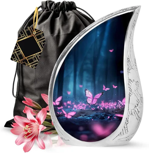 Vista 32 de YATSKIA Urnas de cremación de mariposa rosa para cenizas humanas, hombre adulto, urna funeraria para cenizas para mujeres, paquete de 1, 3 pulgadas