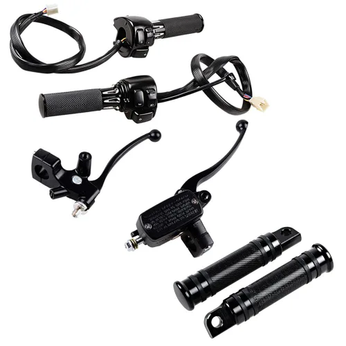 Vista 21 de Juego compatible para 1 pulgada de manillar de Harley 96-12, interruptor de bocina, luces delanteras y señales de giro, empuñaduras y tapa de Negro