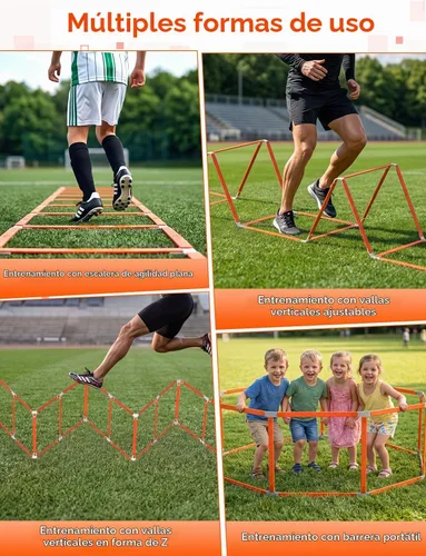 Vista 5 de GHB Tangle-Free Agility Ladder Hurdles, 15ft 11 Rungs Amarillo-6 conos