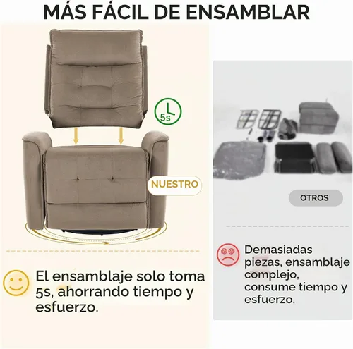 Vista 5 de Silla reclinable basculante giratoria para adultos, silla mecedora Silla reclinable balancín pequeña para espacios pequeños, RV, sala de estar