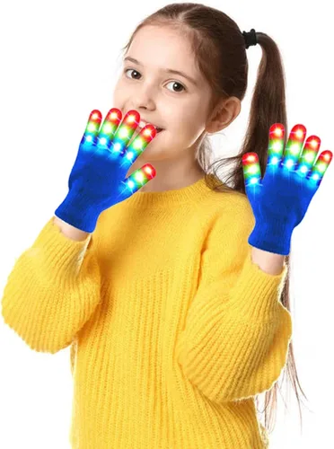 Vista 2 de Guantes de dedo con luz LED para niños, adolescentes, adultos, Pascua, Halloween, Navidad, regalos para fiestas, Azul oscuro