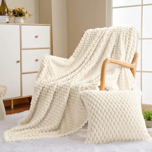 Vista 43 de Vessia - Manta de forro polar de franela (50x70 pulgadas), manta 3D de jacquard negra, esponjosa y cálida para sofá, sillón, cama, silla, 300GSM