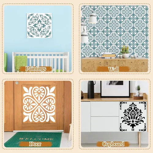 Vista 6 de Zonon 4 Piezas Plantillas de Azulejos Reutilizables para Suelo 12 x 12 Pulgadas Plantillas de Pared Plantillas de Patrón de Azulejos Plantillas