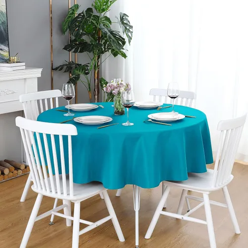 Vista 16 de FOLINS&HOME Mantel redondo de poliéster verde manzana de 48 pulgadas impermeable de alta resistencia sin arrugas, tela circular para mesa, a prueba