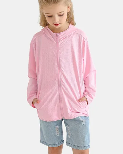 Vista 5 de Auranso Kids Zip-Up Hoodie Girls Boys UPF50+ Sun Protection Jacket Hooded Cooling Shirt