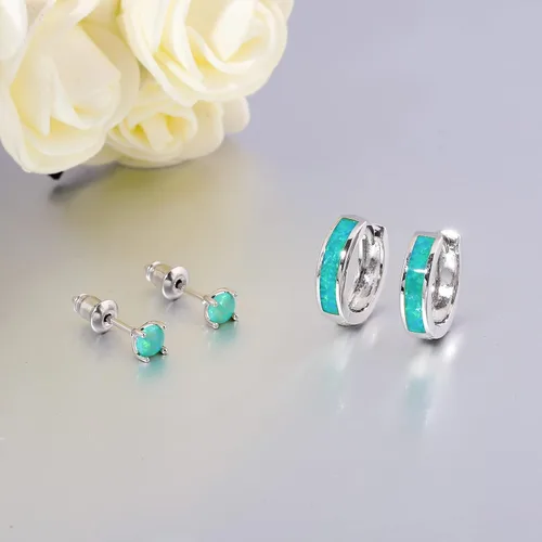 Vista 260 de CiNily Aretes Huggie de ópalo con bisagras, chapados en oro, hipoalergénicos, pequeños aretes de aro para mujeres, adolescentes, niñas, hombres
