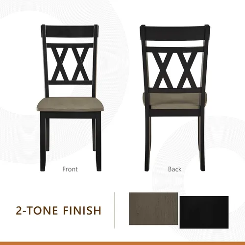 Vista 5 de Lexicon Silla de comedor de madera estilo granja, juego de 2, respaldo cruzado doble, sillas rústicas sin brazos, muebles de cocina y comedor, Negro