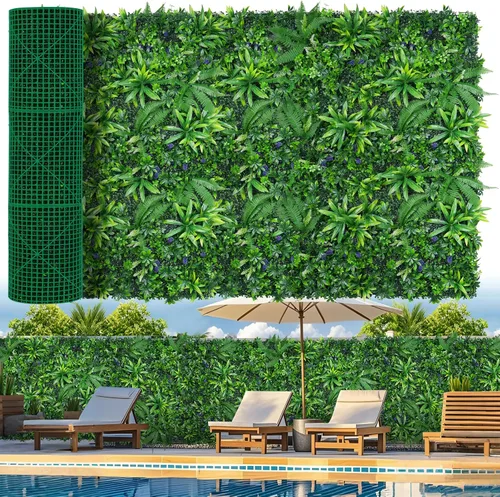 Vista 14 de Grooy Pared de césped artificial de 40 x 120 pulgadas (33.33 pies cuadrados), pared de fondo de vegetación con paneles de césped falso antirayos UV
