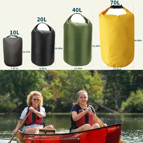 Vista 2 de Bolsas secas impermeables, ultraligeras, bolsas impermeables de 10L/20L/40L/70L, saco superior enrollable para kayak, playa, rafting, canotaje