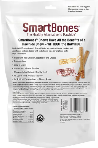 Vista 3 de SmartBones Palitos de pretzel bañados con queso real, 8 unidades, masticables sin cuero crudo para perros, (paquete de 6), conteo: 48