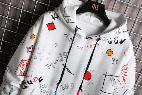 Vista 5 de GURUNVANI Sudadera con capucha con estampado de graffiti para hombre, chándal de moda, casual, hip-hop, abrigo divertido