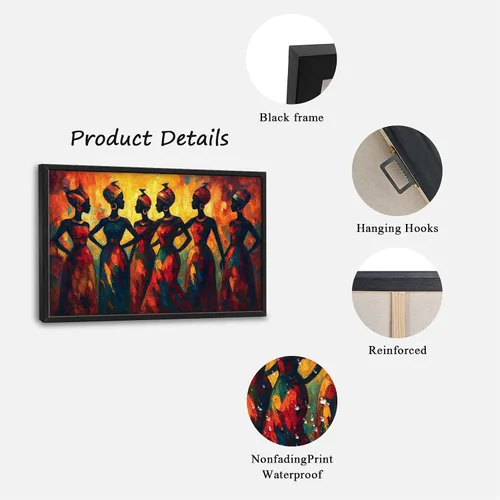 Vista 2 de Arte de pared grande para sala de estar, lienzo africano, decoración de pared, imágenes tribales afroamericanas, siluetas de mujeres, pinturas