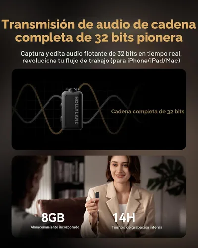 Vista 4 de Micrófono inalámbrico Hollyland Lark MAX 2 para iPhone/Cámara/Android, cancelación de ruido AI, audio de 32 bits de cadena completa, rango de 1115
