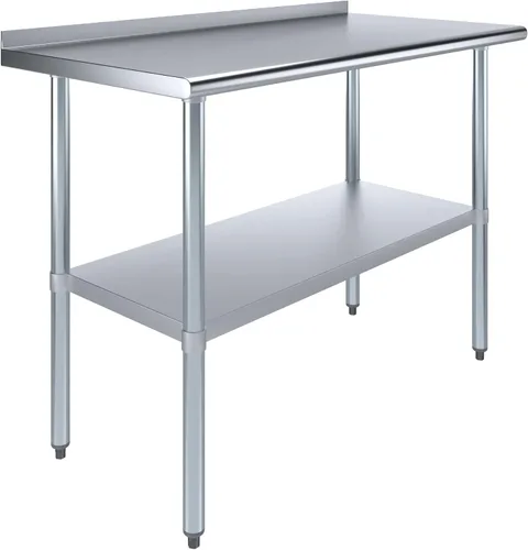 Vista 21 de AmGood Mesa de trabajo de acero inoxidable con protector contra salpicaduras de 1.5 pulgadas Mesa de preparación de alimentos de cocina de metal