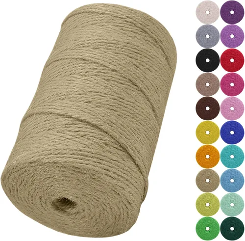 Vista 36 de Cuerda de yute natural de 0.079 pulgadas y 328 pies para manualidades, cuerda de yute de colores de 3 capas para envoltura de regalos, jardinería