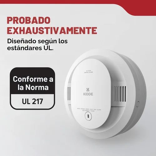 Vista 4 de Kidde Detector de humo, funciona con batería de 10 años, indicadores de luz de advertencia LED No Battery Replacements or Low Battery Chirps, LED
