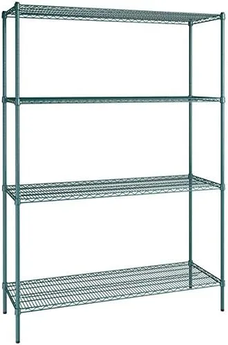 Vista 71 de Kit de 4 estantes de epoxi verde NSF de 21 x 72 pulgadas con postes de 86 pulgadas, estantería de almacenamiento resistente, kit de estantería