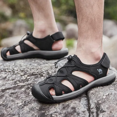 Vista 6 de CAMELSPORTS Sandalias de senderismo para hombre, puntera cerrada, sandalias de playa al aire libre, impermeables, deportivas para pescador, zapatos