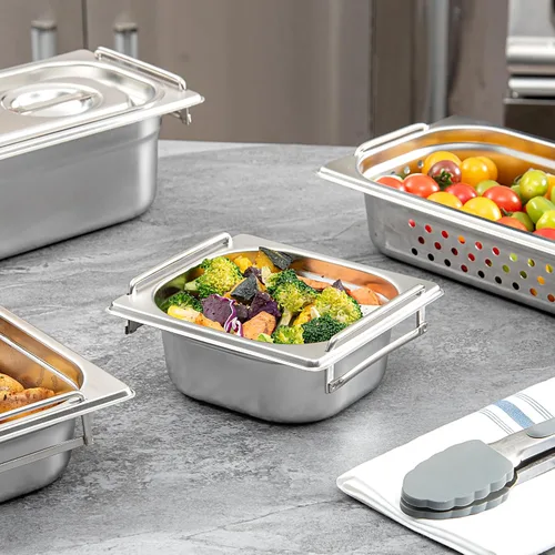 Vista 8 de Restaurantware Met Lux - Bandeja de mesa de vapor de 7 x 6.4 x 2.5 pulgadas, 1 sexto sartén de hotel, bandeja de acero inoxidable plateado profundo