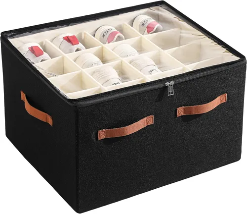Vista 8 de Organizador de zapatos para armario, caja de almacenamiento de zapatos plegable grande con cubierta transparente, particiones extraíbles y parte