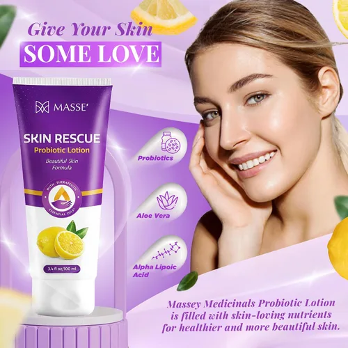 Vista 2 de Massey's Skin Rescue Probiotics Lotion - Loción diaria para hombres y mujeres - Aroma refrescante a limón - Humedad no grasa para una piel suave