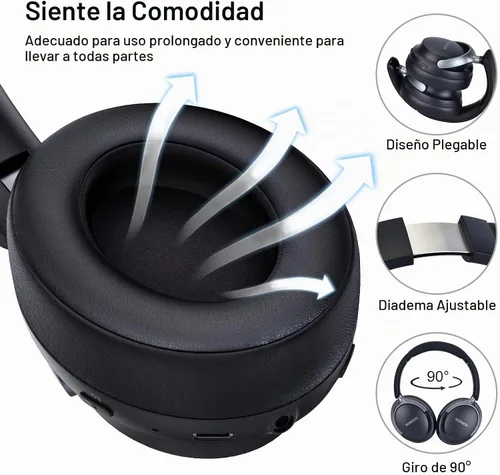Vista 3 de B8 - Audífonos Bluetooth supraaurales, 6 modos de música EQ y 50 horas de reproducción, graves profundos, inalámbricos, con micrófono, plegables