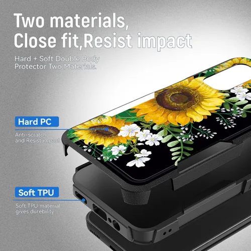 Vista 135 de Funda para Galaxy A14 5G, resistente de doble capa híbrida de policarbonato duro, goma suave, a prueba de golpes, funda protectora resistente