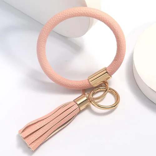 Vista 7 de Coolcos Llavero de piel, círculo grande con borla, para muñeca, brazalete, regalo para mujer