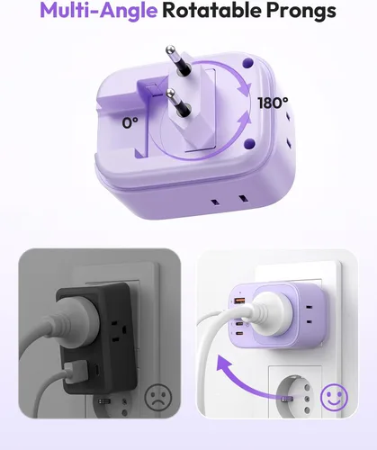 Vista 7 de NTONPOWER Adaptador de enchufe de viaje europeo, enchufe plegable tipo C