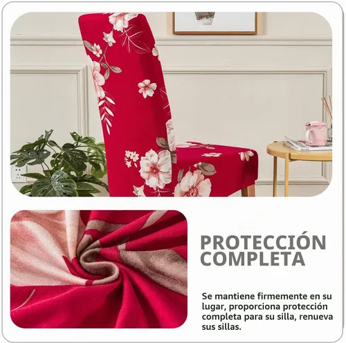 Vista 5 de Deisy Dee XL/extragrandes, fundas extraíbles y lavables, de Spandex suave, extra grandes para sillas de comedor para cocina (flor roja, 2)