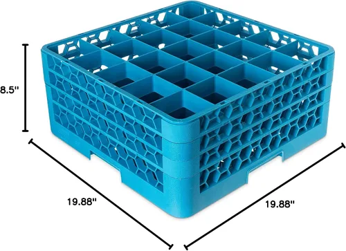 Vista 10 de Carlisle FoodService Products OptiClean Estante de Plástico con 25 Compartimentos para Vasos Divididos, Azul, 8.72