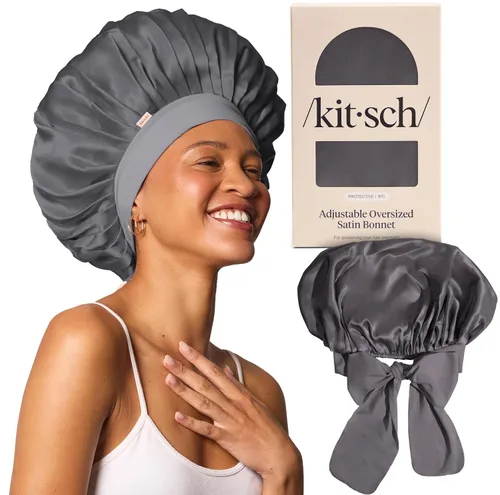 Vista 14 de Kitsch Gorro de Satén XL para Dormir - Aura Más suave que el gorro de seda para mujeres que duermen, ajuste seguro, ajustable y evita roturas