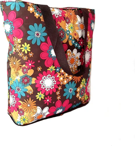Vista 8 de Bolsas de compras reutilizables para cocina, plegable, con cremallera, diseño floral, resistente, paquete de 2