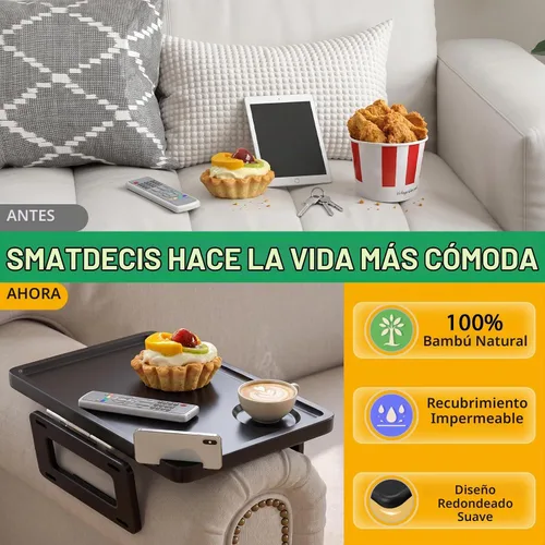 Vista 4 de Smatdecis Bandeja de brazo para sofá, mesa de clip para brazos, mesa de bandeja para reposabrazos adecuada para bebidas caseras, comida rápida Negro