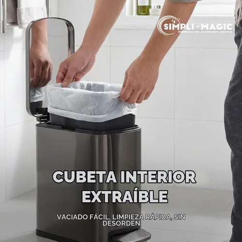Vista 6 de SIMPLI-Magic Bote de basura de acero inoxidable de 6L/1.6G con pedal manos libres, tapa silenciosa de cierre suave, tamaño compacto que ahorra