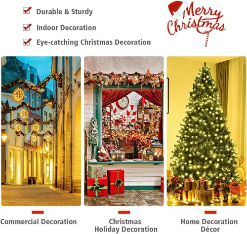 Vista 5 de COSTWAY Árbol de Navidad preiluminado de 8 pies, árbol de Navidad Verde claro