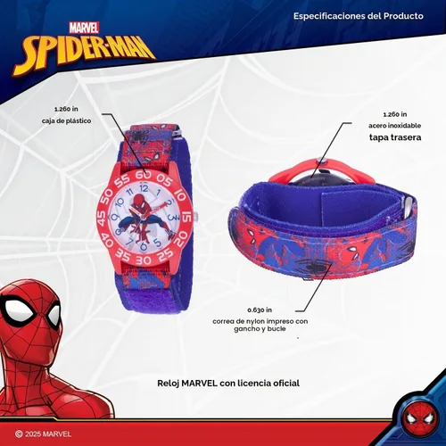 Vista 3 de Marvel Spider-Man Kids' Plastic Time Teacher Analog Quartz Nylon Strap Watch