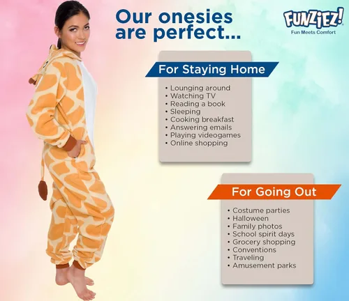 Vista 5 de Slim Fit Adult Onesie - Animal Halloween Costume - Plush Fruit One Piece Cosplay Suit for Women and Men by FUNZIEZ!