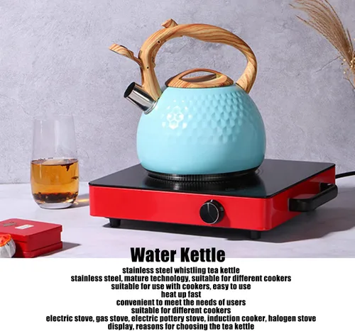 Vista 2 de Hervidor de té, hervidor de té silbante de 3 litros para estufa, hervidor de té de acero inoxidable, tetera para estufa, con mango ergonómico