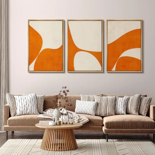 Vista 151 de SIGNFORD - Set de obras de arte en lienzo enmarcado para pared, ilustraciones abstractas de neblina del desierto en tonos neutros beige y marrón