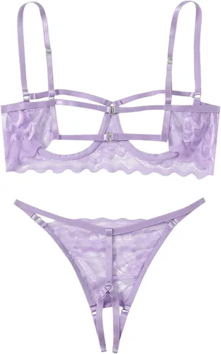 Vista 2 de SweatyRocks - Bralette de encaje transparente para mujer de 2 piezas sostén y panty